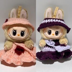 [BUNDLE OF 2] Labubu Handmade Custom Have a Seat Clothes Dress Hat Purse Set